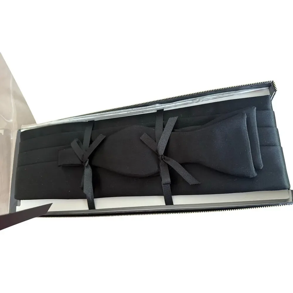 Robert Talbott Protocol Black Silk Cummerbund & Bow Tie Set in Presentation Box